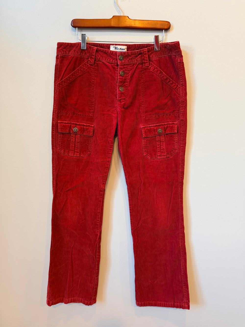 Vintage Old Navy Red Corduroy Cargo Pants Multi Pocket Y2K 100% Cotton Size 12